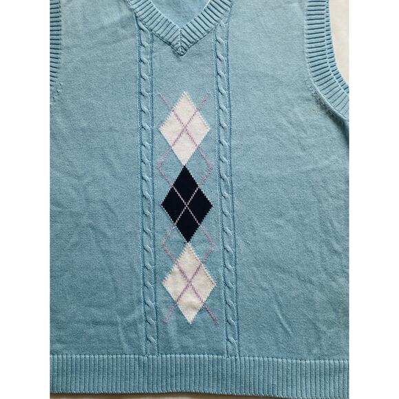 Robert Allan Kids Size Small Baby Blue Argyle V Neck Sleeveless Sweater Vest - Picture 4 of 7